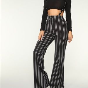Stripe wide leg pants with overall straps!